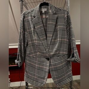 Women's Black, White, and Pink Plaid Blazer and Pants